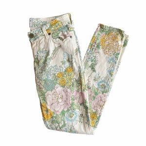Paige Green Yellow Cream Multicolor Floral Verdugo Ankle Jeans